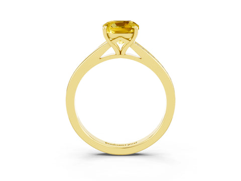 Yellow gold Cushion Cut Yellow Sapphire Solitaire Ring with Pavé Band and Prong Setting_3