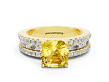 Yellow gold Cushion Cut Yellow Sapphire Solitaire Ring with Pavé and Channel Set Band_24