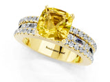 Yellow gold Cushion Cut Yellow Sapphire Solitaire Ring with Pavé and Channel Set Band_25