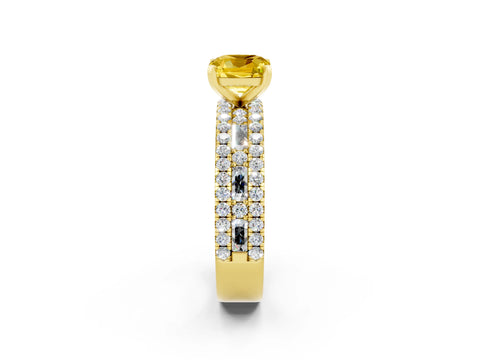 Yellow gold Cushion Cut Yellow Sapphire Solitaire Ring with Pavé and Channel Set Band_26