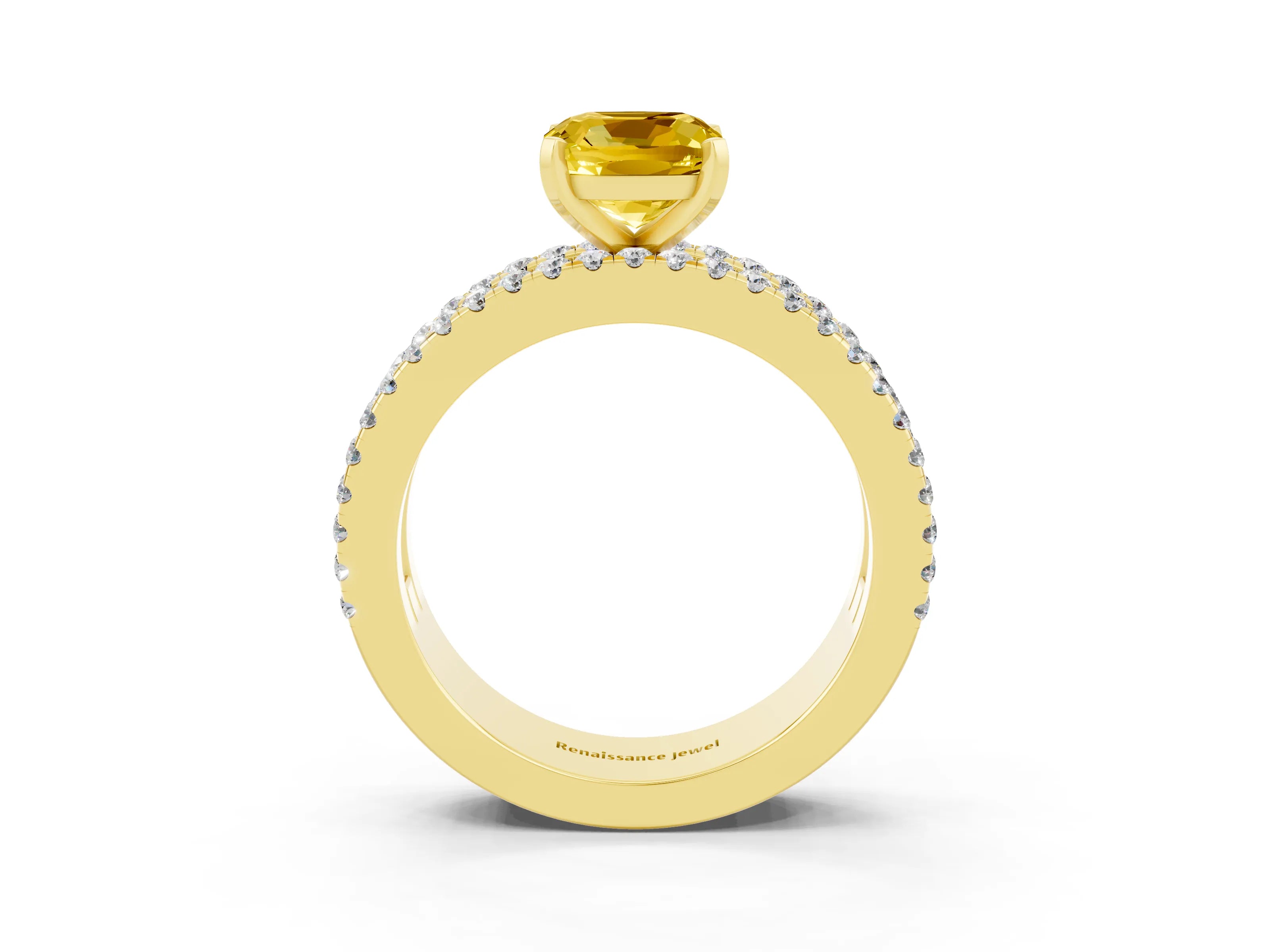 Yellow gold Cushion Cut Yellow Sapphire Solitaire Ring with Pavé and Channel Set Band_27