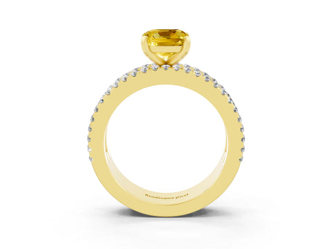 Yellow gold Cushion Cut Yellow Sapphire Solitaire Ring with Pavé and Channel Set Band_27