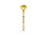 Yellow gold Cushion Cut Yellow Sapphire Solitaire Ring with Pave Band and Four Prong Setting_14