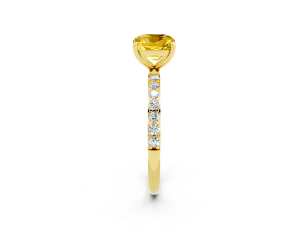 Yellow gold Cushion Cut Yellow Sapphire Solitaire Ring with Round  Pavé Band and Prong Setting