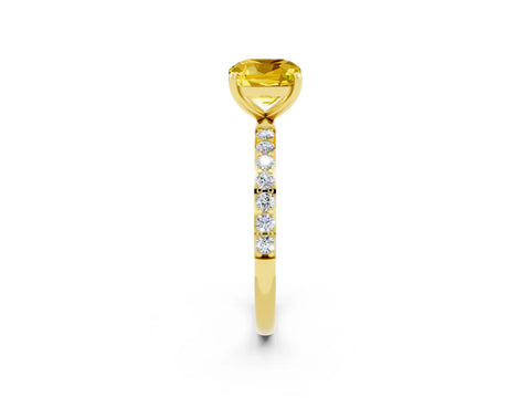 Yellow gold Cushion Cut Yellow Sapphire Solitaire Ring with Pave Band and Four Prong Setting_14