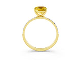 Yellow gold Cushion Cut Yellow Sapphire Solitaire Ring with Pave Band and Four Prong Setting_15