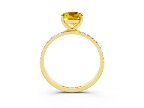 Yellow gold Cushion Cut Yellow Sapphire Solitaire Ring with Pave Band and Four Prong Setting_15