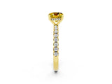 Yellow gold Cushion Cut Yellow Sapphire Solitaire Ring with Round  Pavé Band and Four-Prong Setting_38