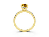Yellow gold Cushion Cut Yellow Sapphire Solitaire Ring with Round  Pavé Band and Four-Prong Setting_39