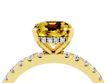 Yellow gold Cushion Cut Yellow Sapphire Solitaire Ring with Round  Pavé Band and Four-Prong Setting_40