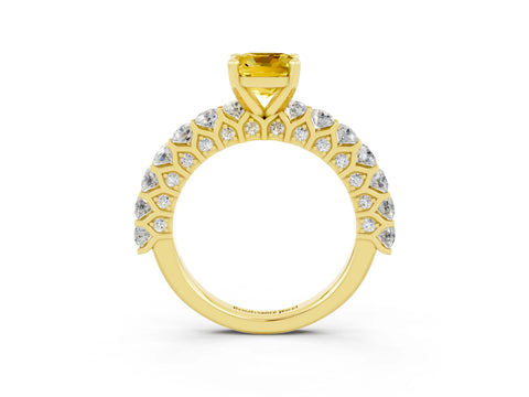 Yellow gold Cushion Cut Yellow Sapphire Solitaire Ring with Shared Prong Pavé Band and Four-Prong Setting_3