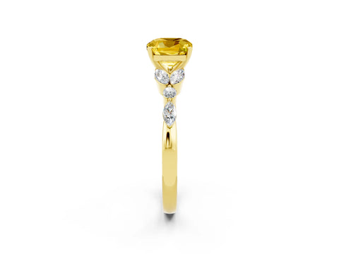 Yellow gold Cushion Cut Yellow Sapphire Solitaire Ring with Side Stones and Four-Prong Setting_14