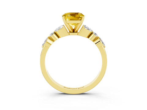 Yellow gold Cushion Cut Yellow Sapphire Solitaire Ring with Side Stones and Four-Prong Setting_15