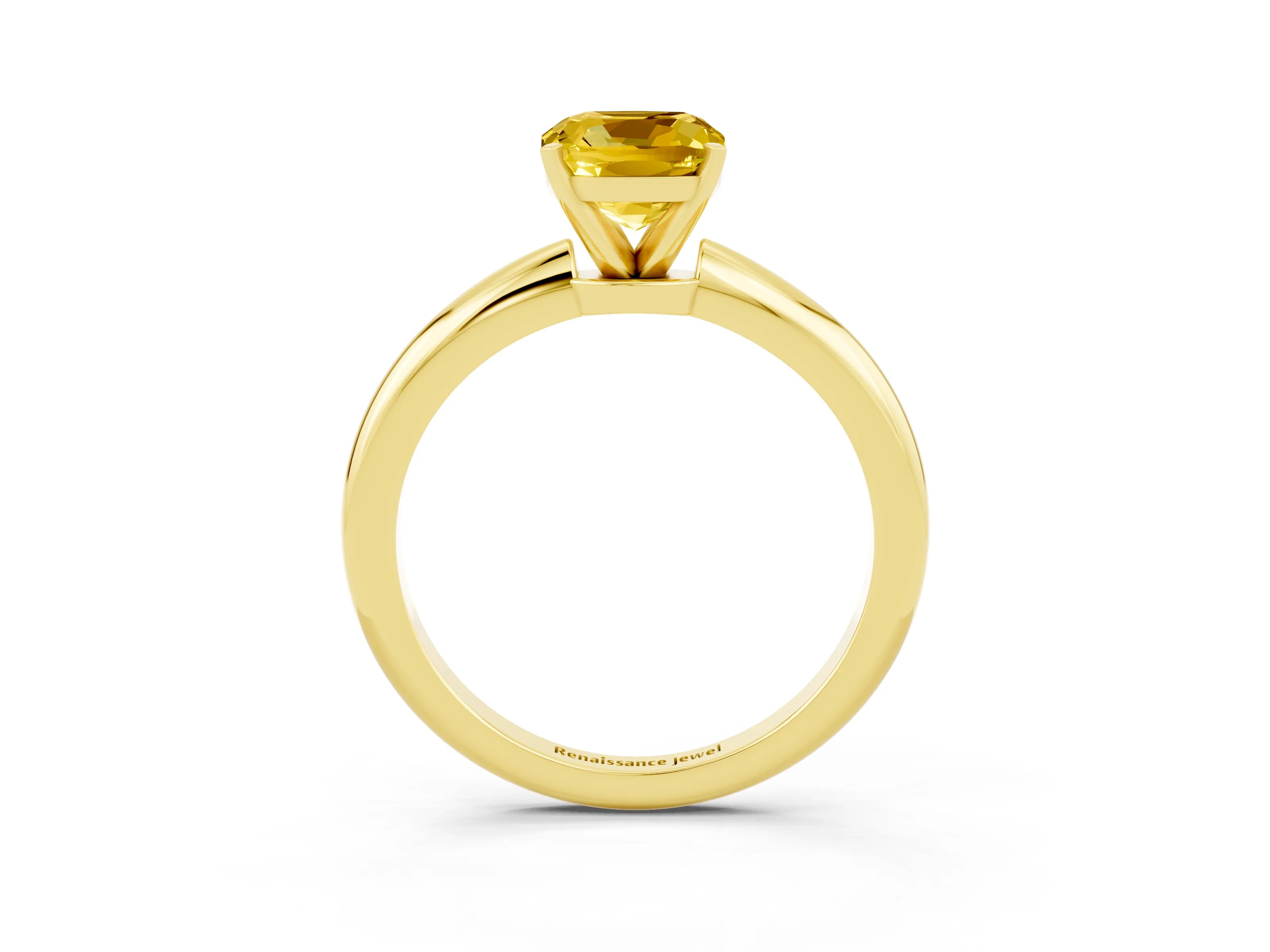 Yellow gold Cushion Cut Yellow Sapphire Solitaire Ring with Six-Prong Setting and Classic Band_3
