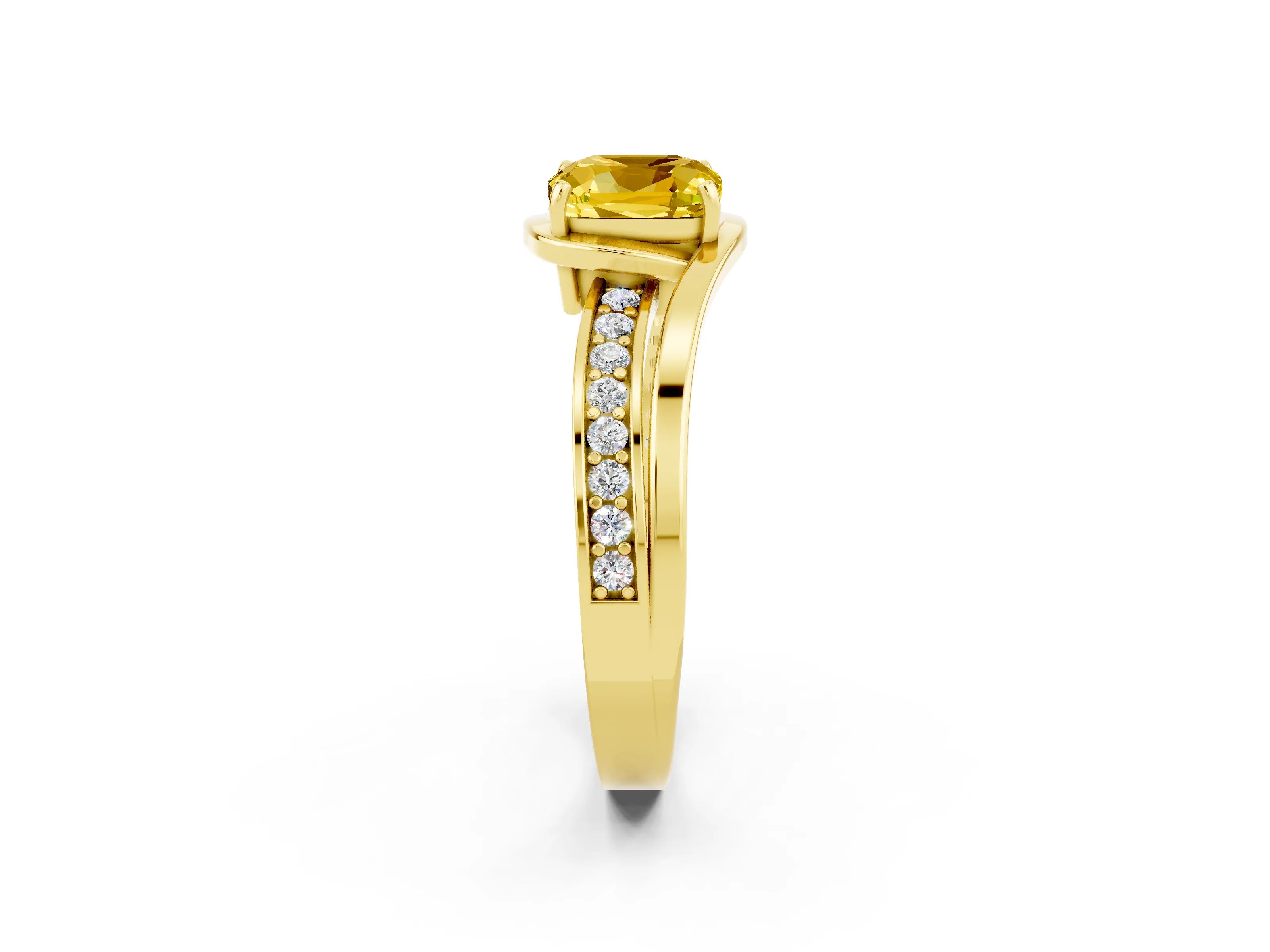 Yellow gold Cushion Cut Yellow Sapphire Solitaire Ring with Split Shank and Prong Setting_2