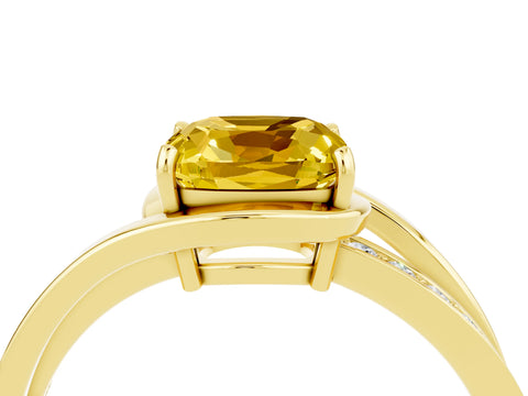 Yellow gold Cushion Cut Yellow Sapphire Solitaire Ring with Split Shank and Prong Setting_4