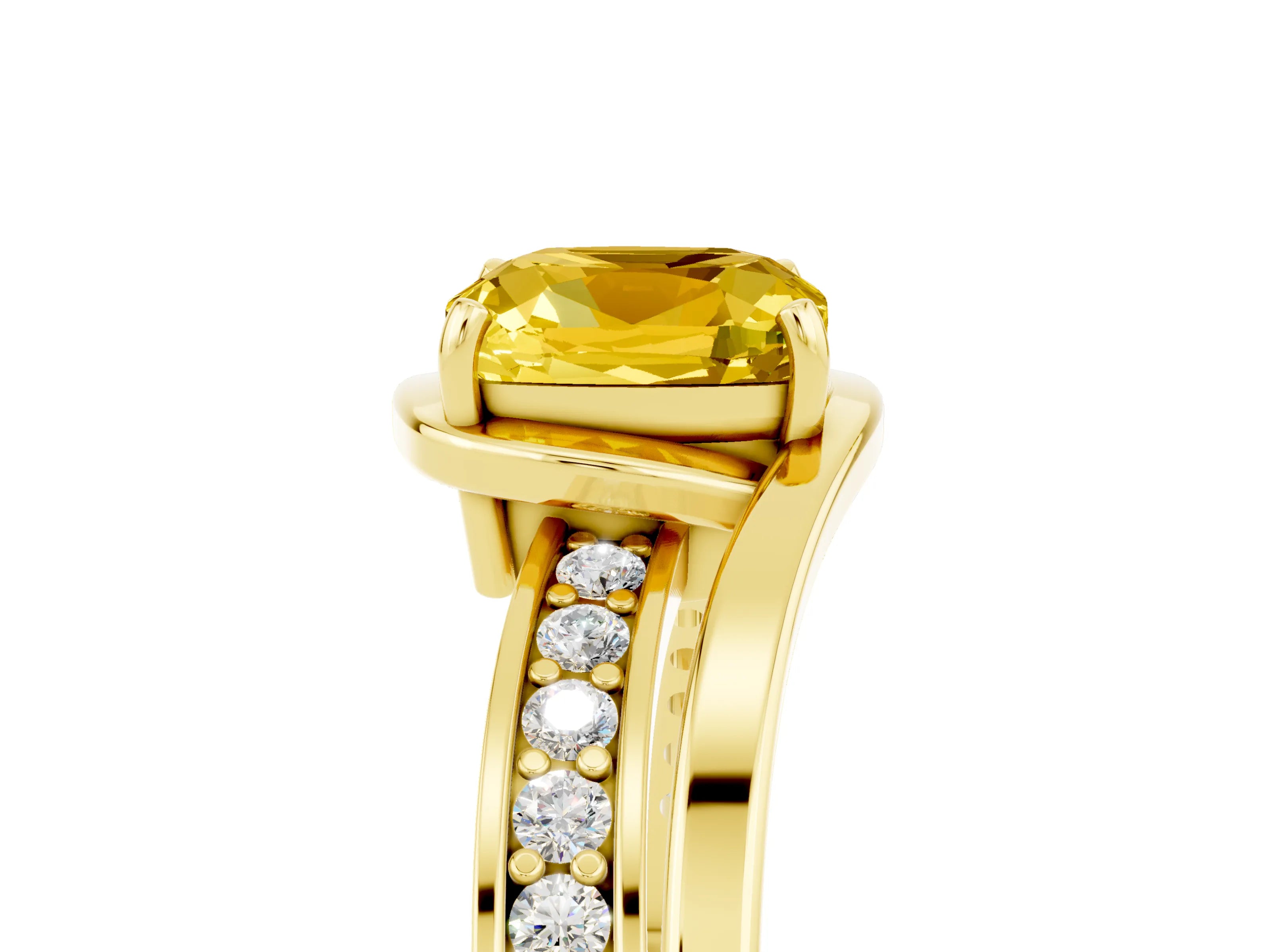 Yellow gold Cushion Cut Yellow Sapphire Solitaire Ring with Split Shank and Prong Setting_5
