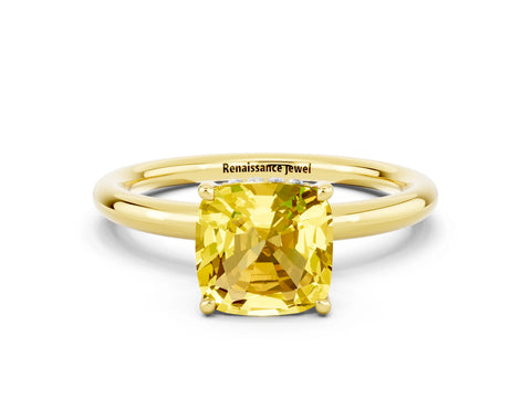 Yellow gold Cushion Cut Yellow Sapphire Solitaire Ring with Thin Band and Four-Prong Setting_24