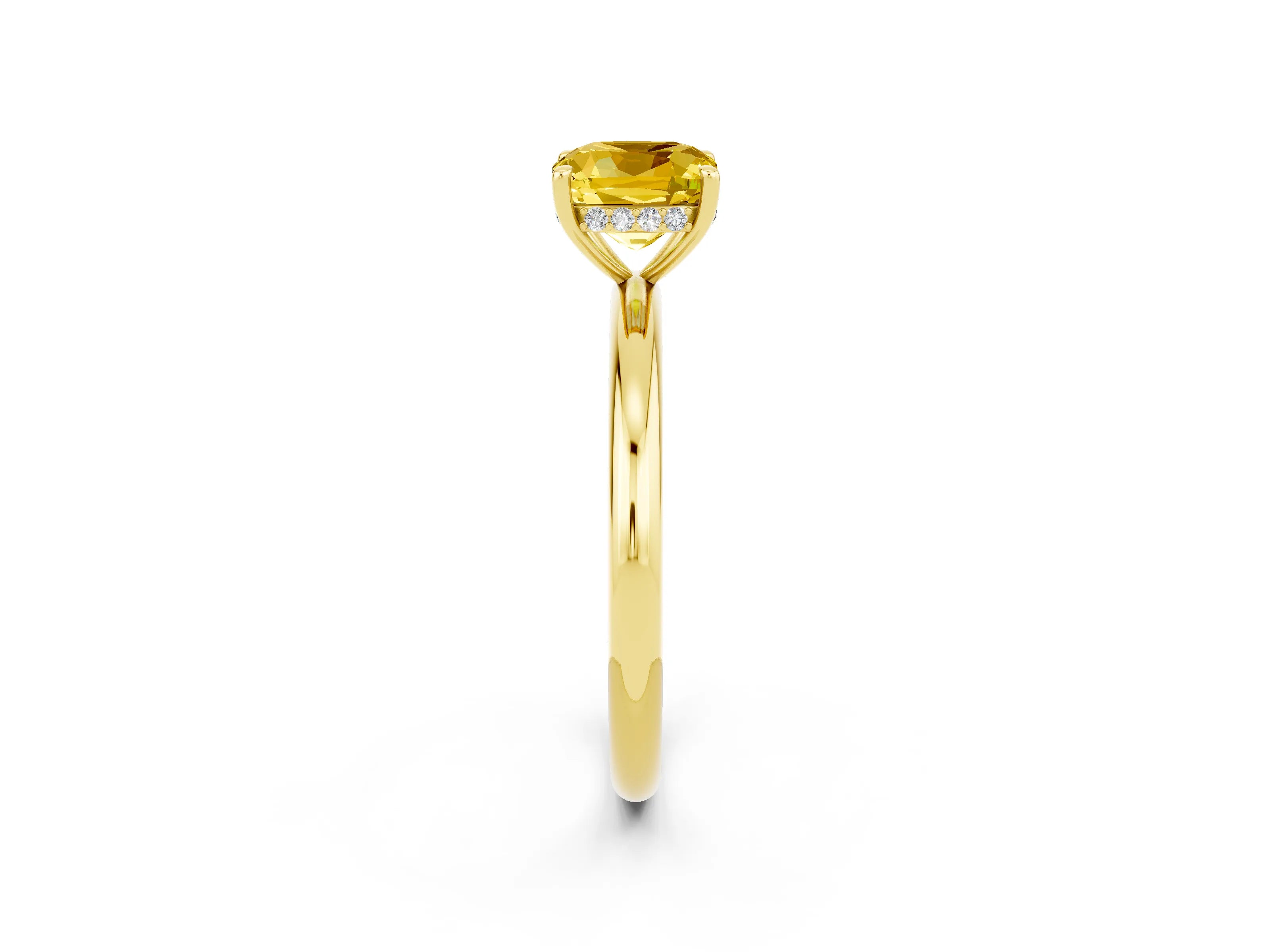Yellow gold Cushion Cut Yellow Sapphire Solitaire Ring with Thin Band and Four-Prong Setting_26