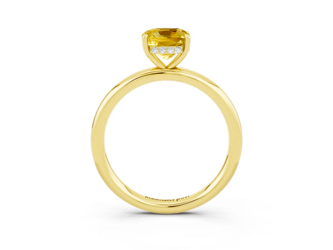 Yellow gold Cushion Cut Yellow Sapphire Solitaire Ring with Thin Band and Four-Prong Setting_27