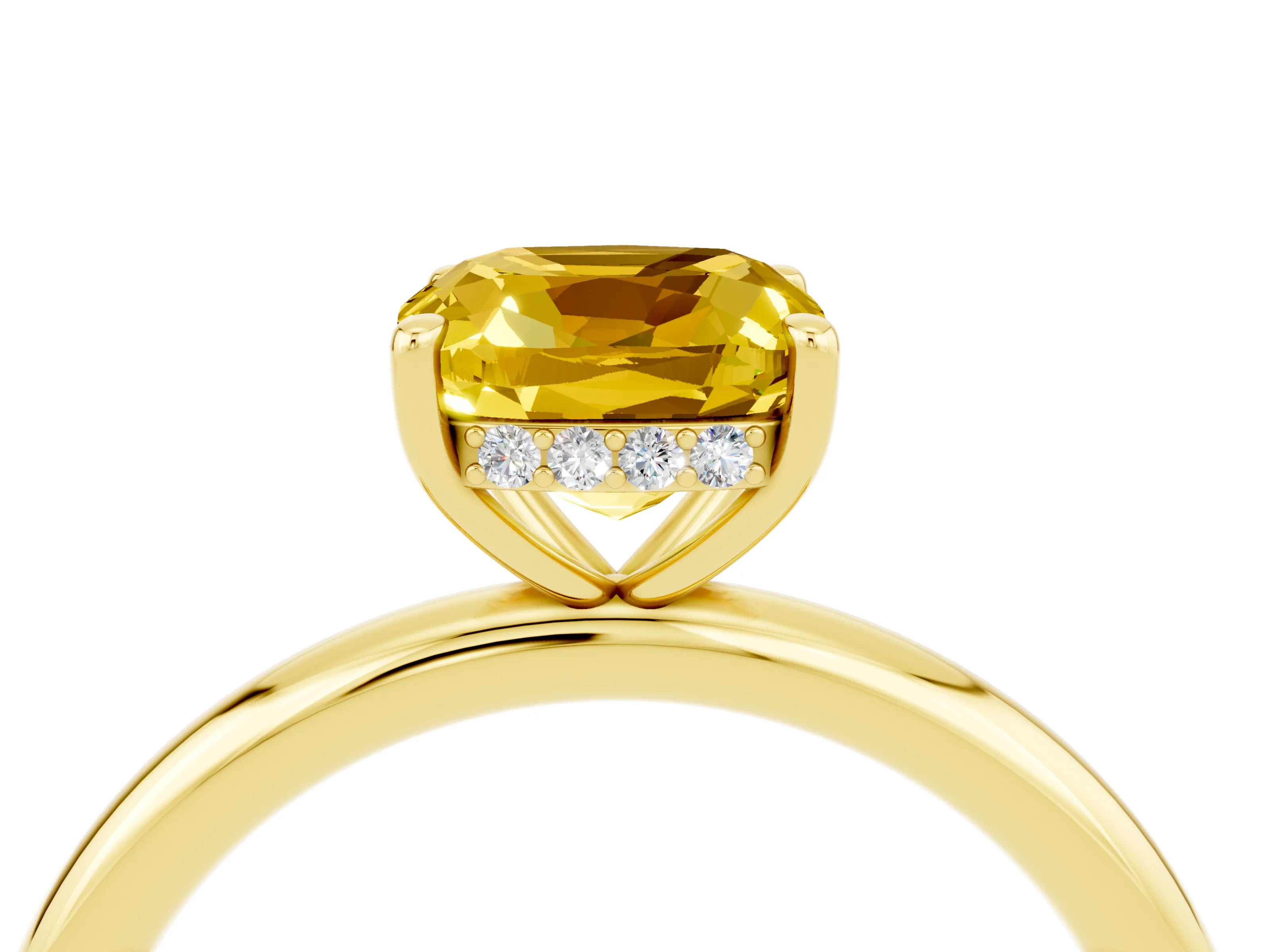 Yellow gold Cushion Cut Yellow Sapphire Solitaire Ring with Thin Band and Four-Prong Setting_28