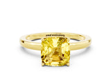 Yellow gold Cushion Cut Yellow Sapphire Solitaire Ring with Thin Band and Prong Setting_12
