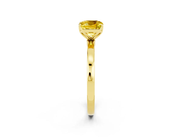 Yellow gold Cushion Cut Yellow Sapphire Solitaire Ring with Thin Band and Prong Setting
