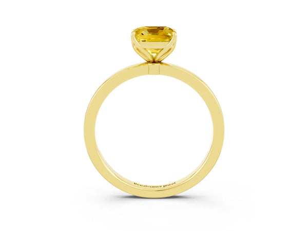 Yellow gold Cushion Cut Yellow Sapphire Solitaire Ring with Thin Band and Prong Setting