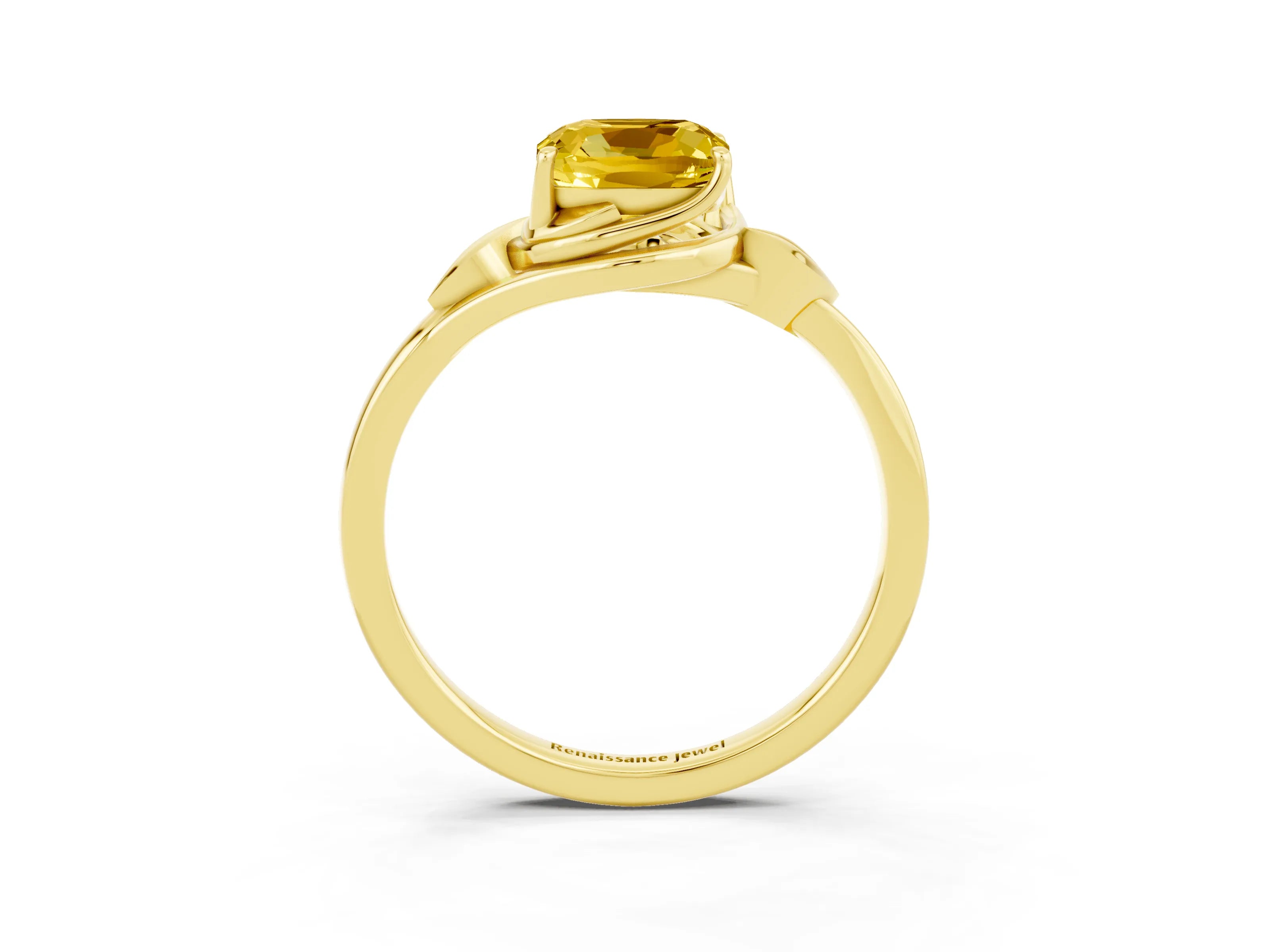 Yellow gold Cushion Cut Yellow Sapphire Solitaire Ring with Twist Band and Four-Prong Setting_27