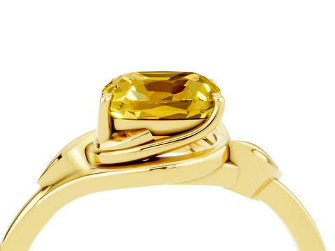 Yellow gold Cushion Cut Yellow Sapphire Solitaire Ring with Twist Band and Four-Prong Setting_28
