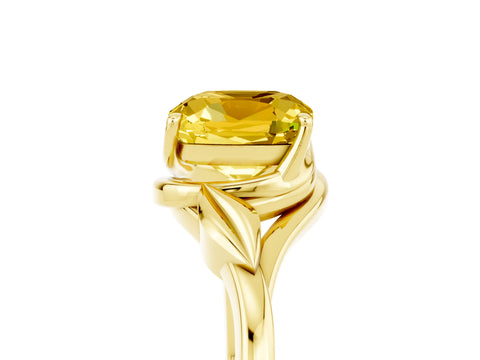 Yellow gold Cushion Cut Yellow Sapphire Solitaire Ring with Twist Band and Four-Prong Setting_29