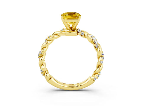 Yellow gold Cushion Cut Yellow Sapphire Solitaire Ring with Twisted Band and Pavé Accents_3
