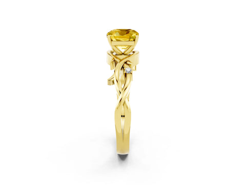 Yellow gold Cushion Cut Yellow Sapphire Solitaire Ring with Twisted Band and Prong Setting_2