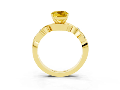 Yellow gold Cushion Cut Yellow Sapphire Solitaire Ring with Twisted Band and Prong Setting_3
