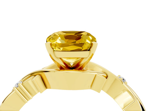 Yellow gold Cushion Cut Yellow Sapphire Solitaire Ring with Twisted Band and Prong Setting_4