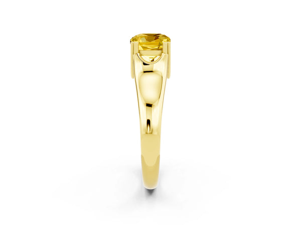 Yellow gold Cushion Cut Yellow Sapphire Solitaire Ring with Wide Band and Prong Setting
