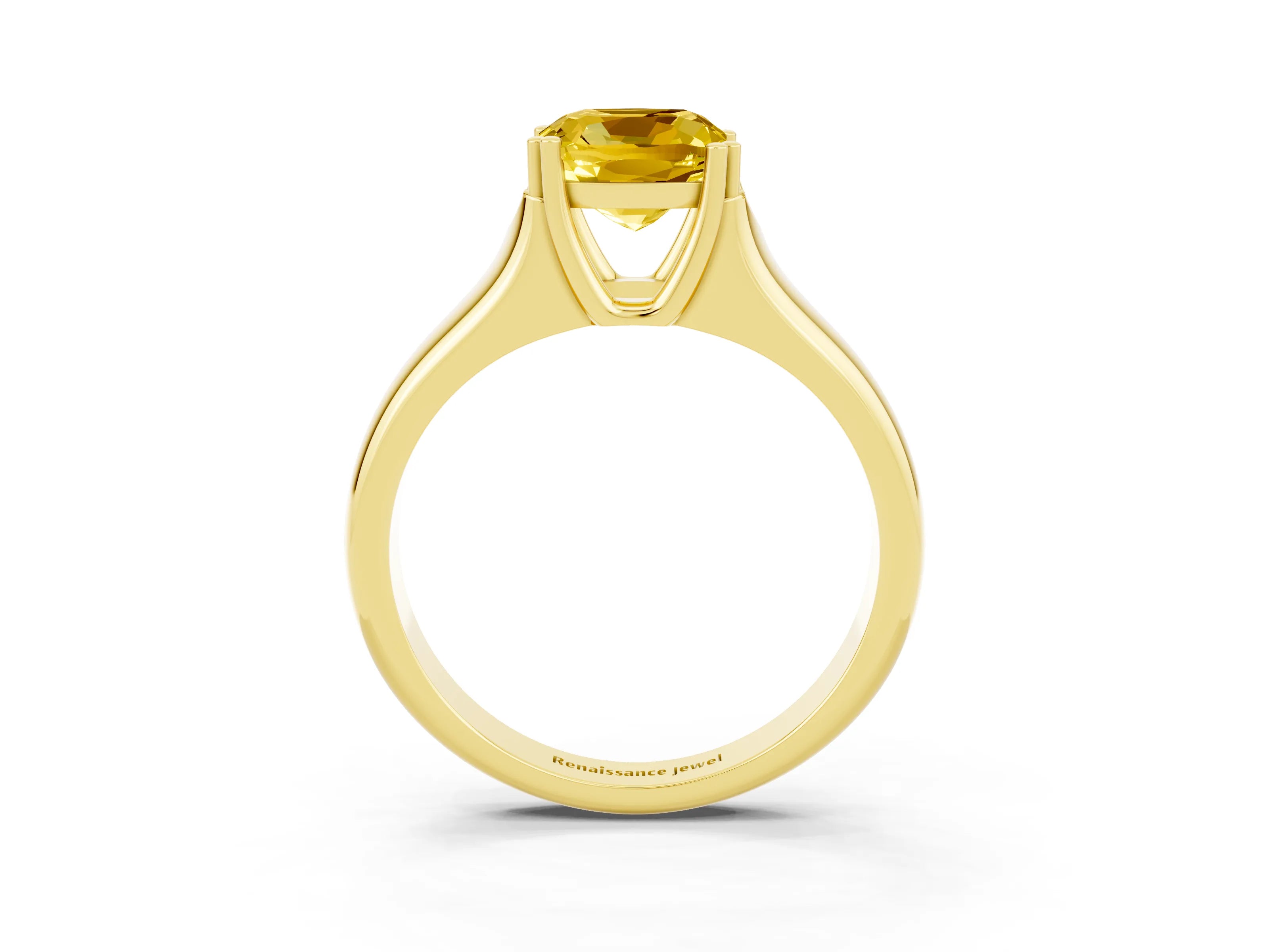 Yellow gold Cushion Cut Yellow Sapphire Solitaire Ring with Wide Band and Prong Setting_27