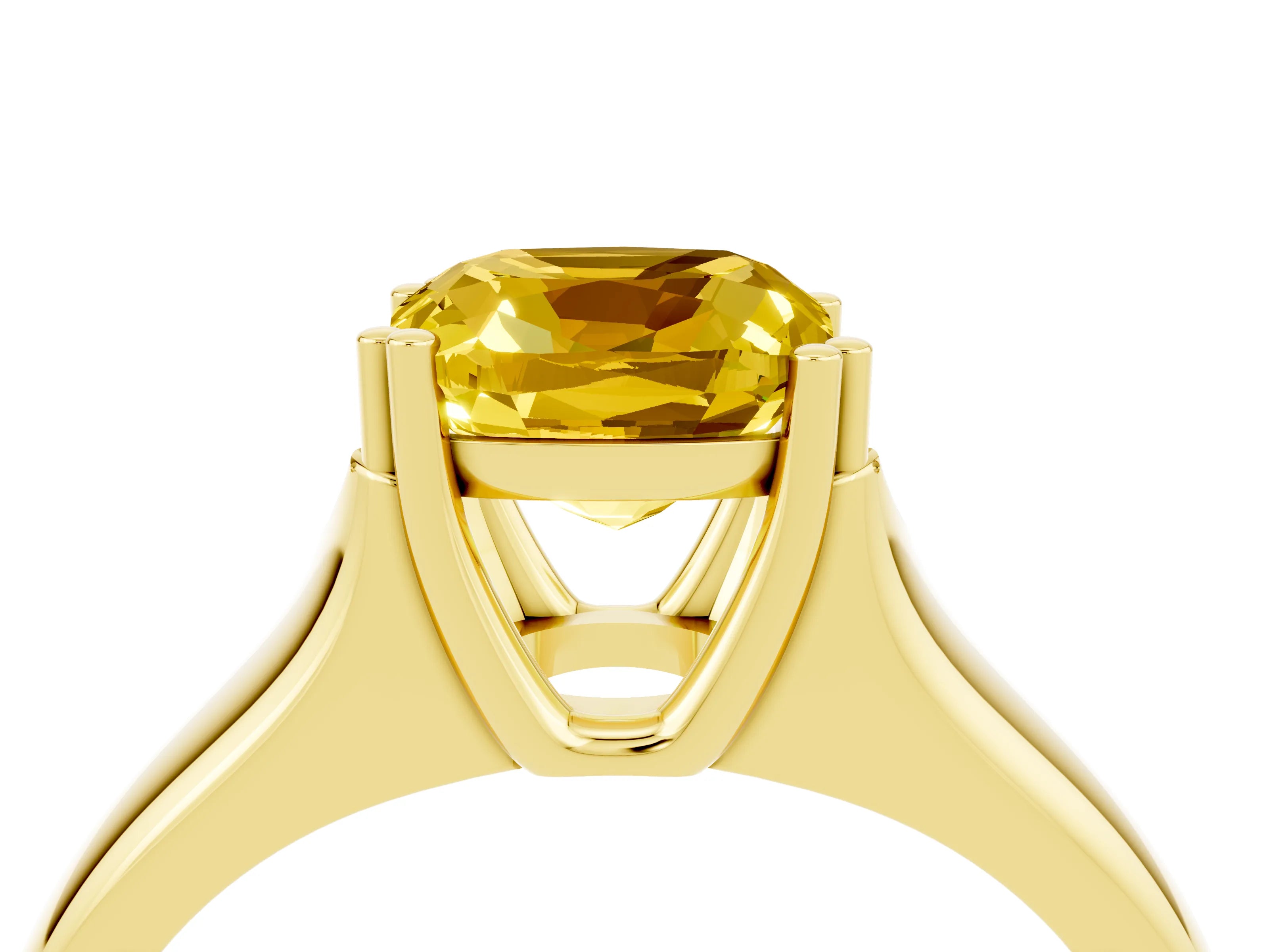 Yellow gold Cushion Cut Yellow Sapphire Solitaire Ring with Wide Band and Prong Setting_28