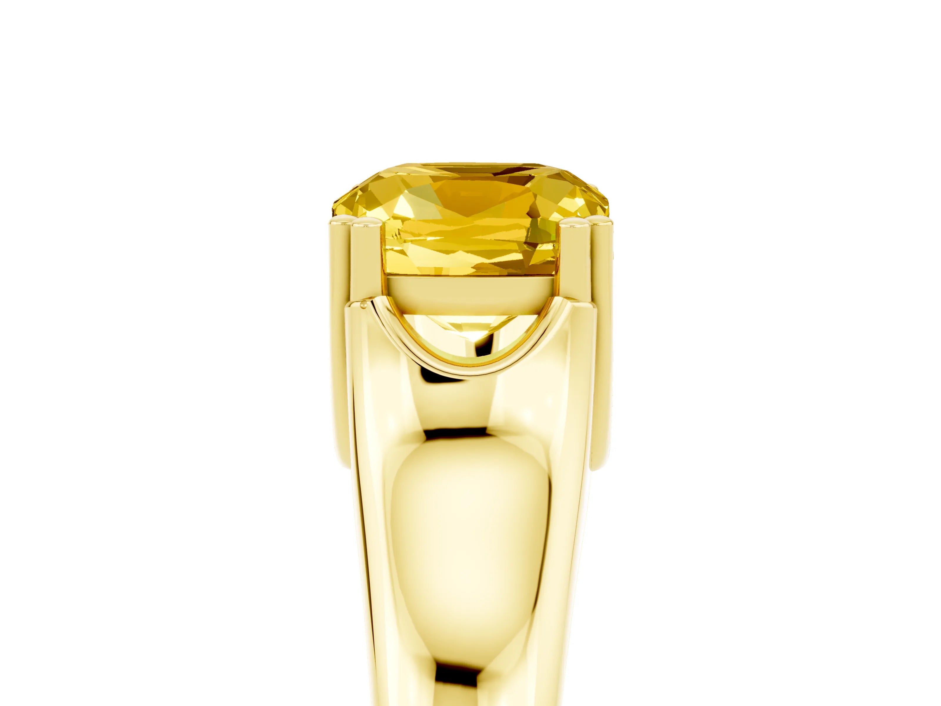 Yellow gold Cushion Cut Yellow Sapphire Solitaire Ring with Wide Band and Prong Setting_29