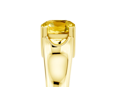 Yellow gold Cushion Cut Yellow Sapphire Solitaire Ring with Wide Band and Prong Setting_29