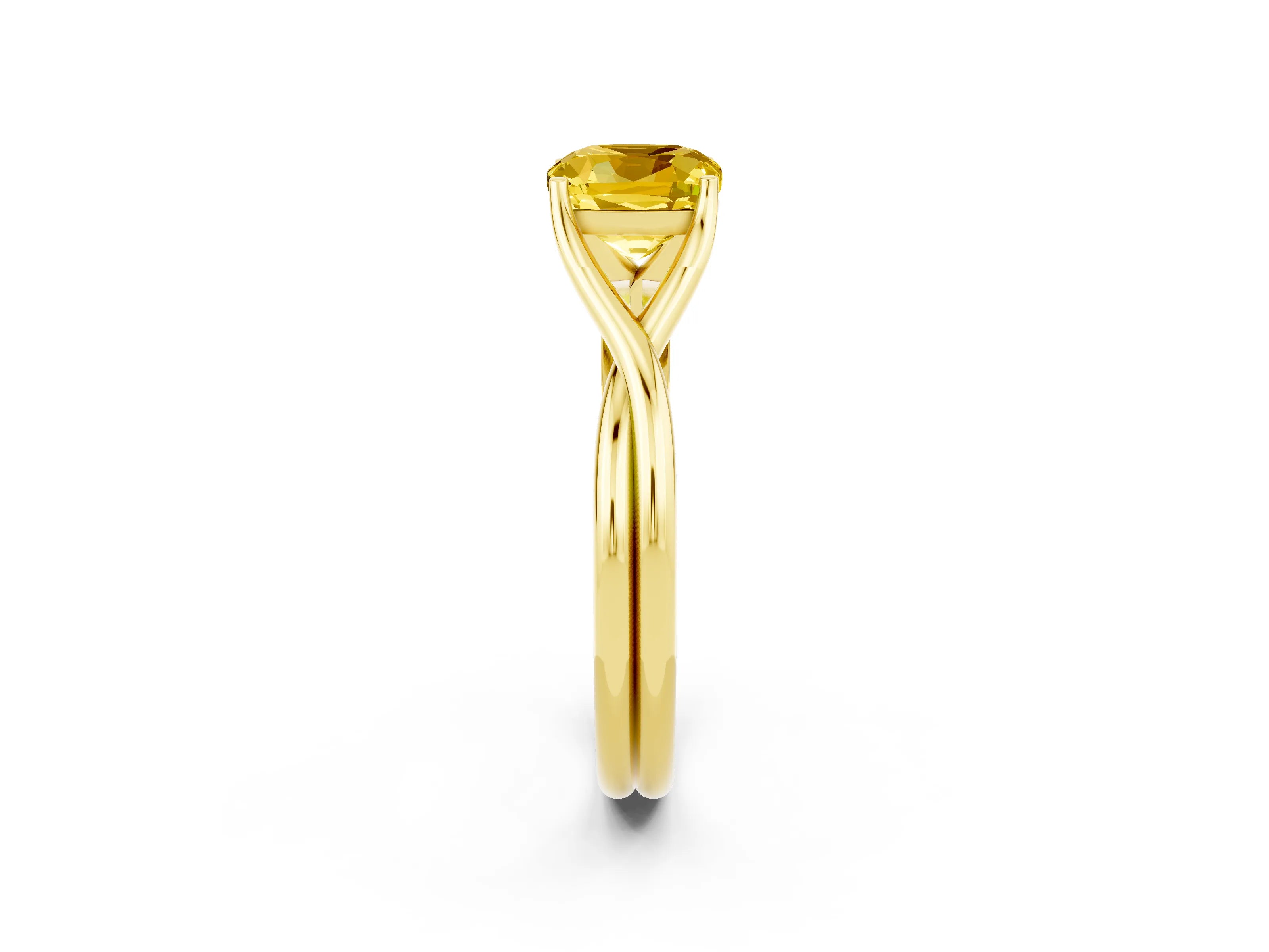 Yellow gold Cushion Cut Yellow Sapphire Solitaire Twist Band Prong Setting Ring_68