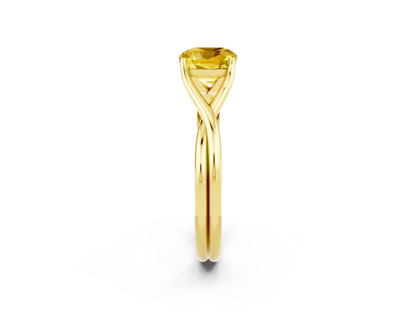 Yellow gold Cushion Cut Yellow Sapphire Solitaire Twist Band Prong Setting Ring