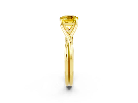 Yellow gold Cushion Cut Yellow Sapphire Solitaire Twist Band Prong Setting Ring_68
