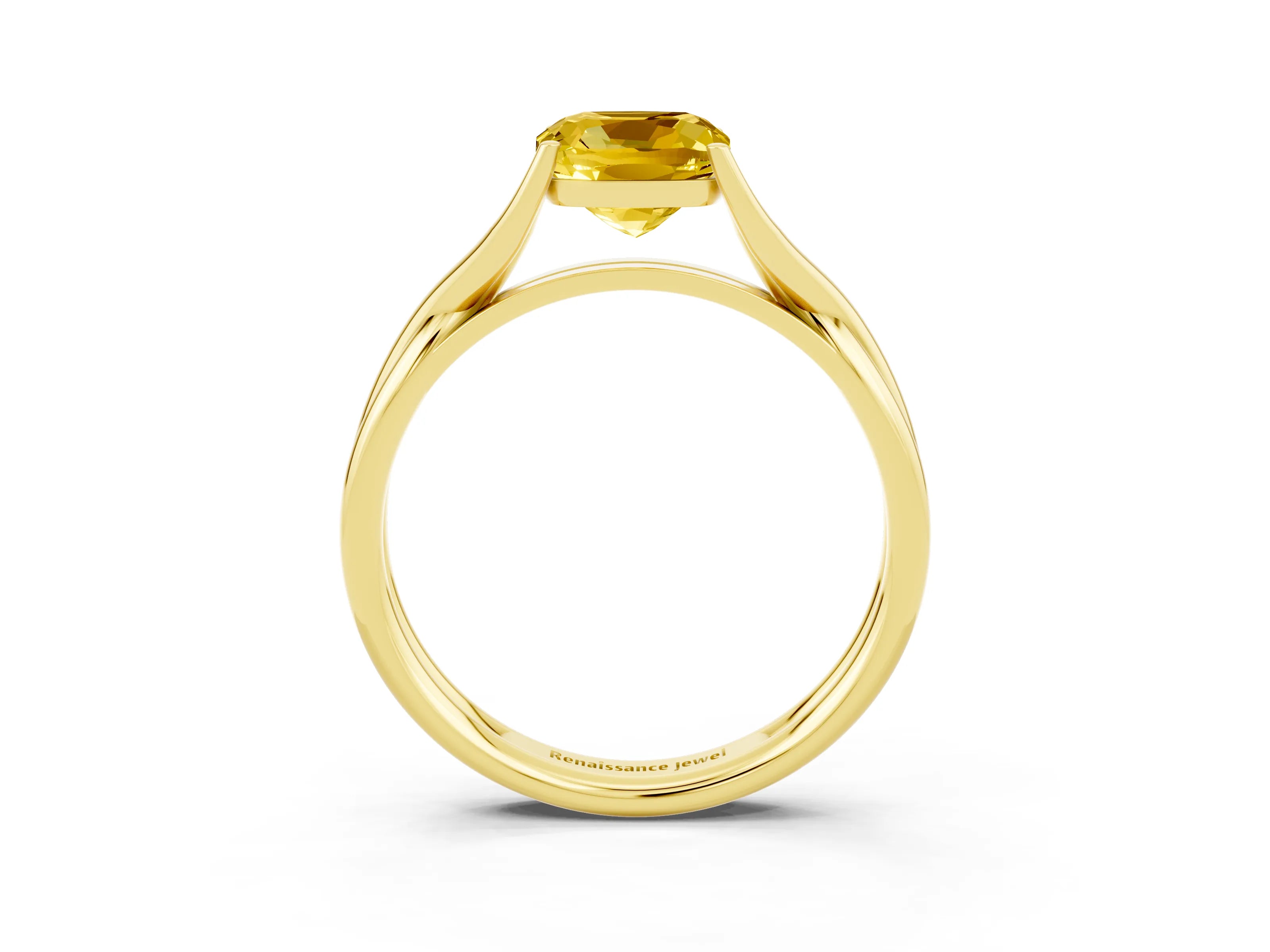 Yellow gold Cushion Cut Yellow Sapphire Solitaire Twist Band Prong Setting Ring_69