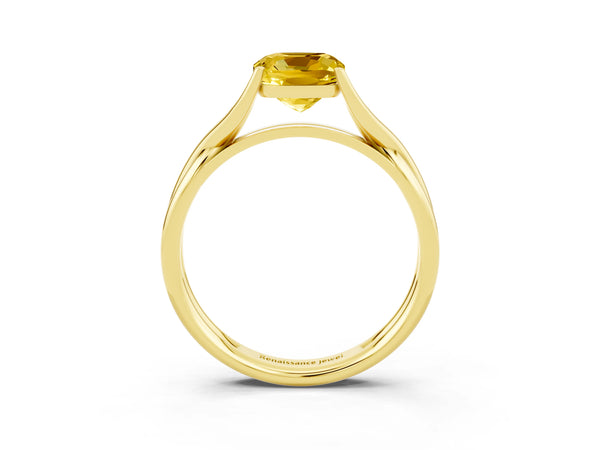 Yellow gold Cushion Cut Yellow Sapphire Solitaire Twist Band Prong Setting Ring