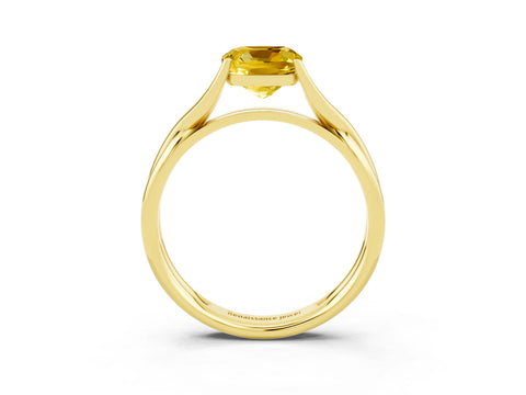 Yellow gold Cushion Cut Yellow Sapphire Solitaire Twist Band Prong Setting Ring_69