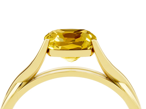 Yellow gold Cushion Cut Yellow Sapphire Solitaire Twist Band Prong Setting Ring_70