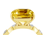 Yellow gold Cushion Cut Yellow Sapphire Solitaire Twisted Band with Round  Accents and Prong Setting_16