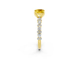 Yellow gold Cushion Cut Yellow Sapphire Solitaire with Side Stones, Pave Band, Four-Prong Setting_26