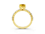 Yellow gold Cushion Cut Yellow Sapphire Solitaire with Side Stones, Pave Band, Four-Prong Setting_27